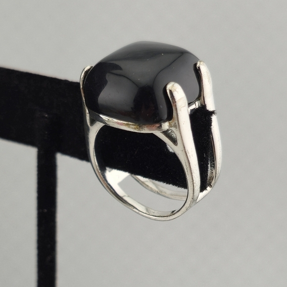 Sterling Silver Modernist Black Onyx Statement Ring Size 8.5 - Picture 8 of 10